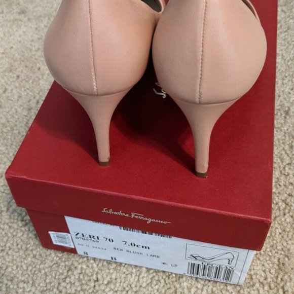 Salvatore Ferragamo Zeri Pointed Toe Pumps Blush/Tan Calf Leather 8 MSRP $750